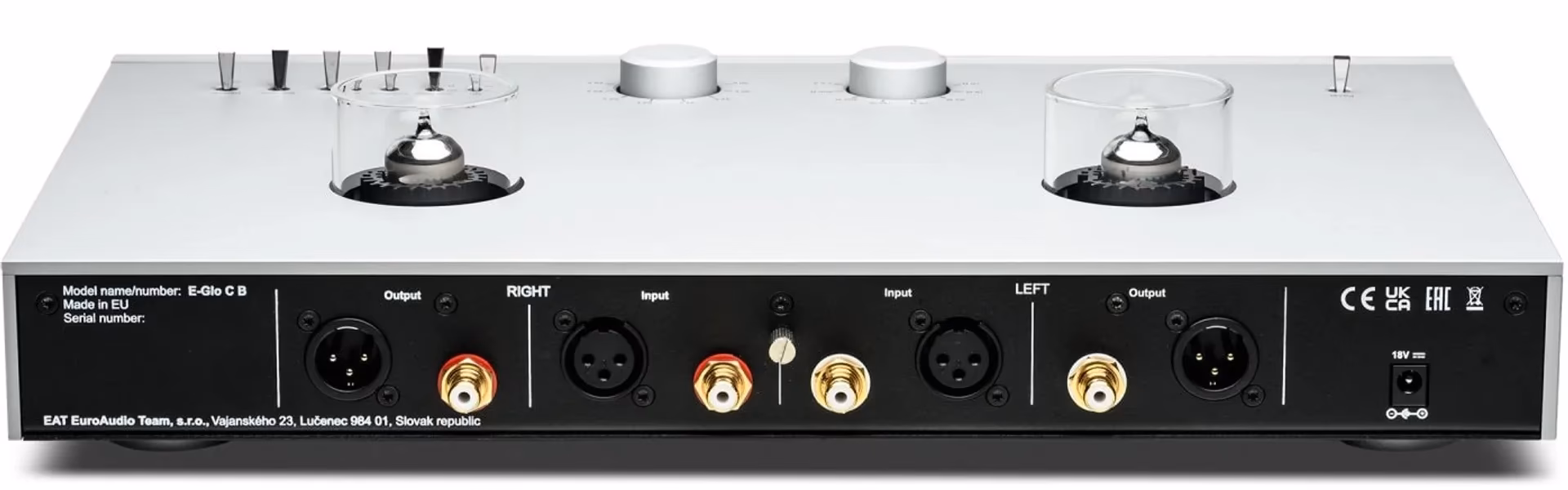 Mặt sau E-Glo CB với XLR và RCA