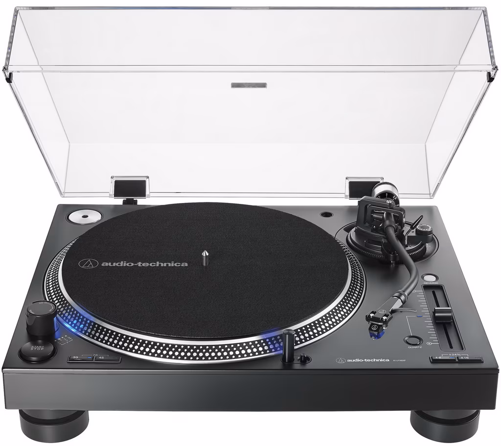 Audio-Technica AT-LP140XP góc nhìn nghiêng platter và cần chữ S
